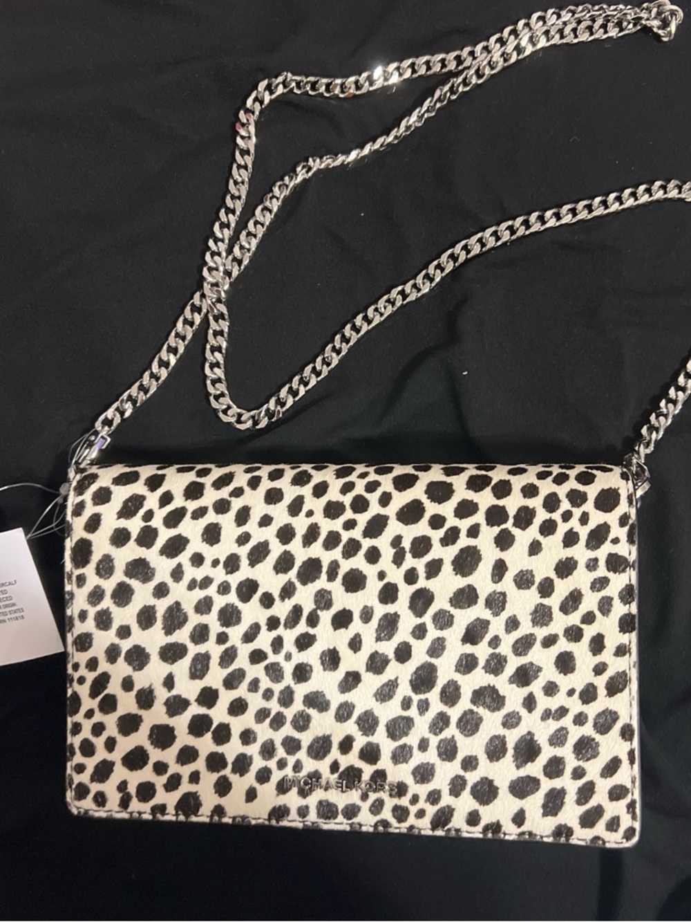 Michael Kors Cream and Black Leopard Chain Crossbody
